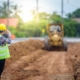 Back view of a man at a construction site