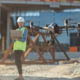 Front view of a drone at a construction site