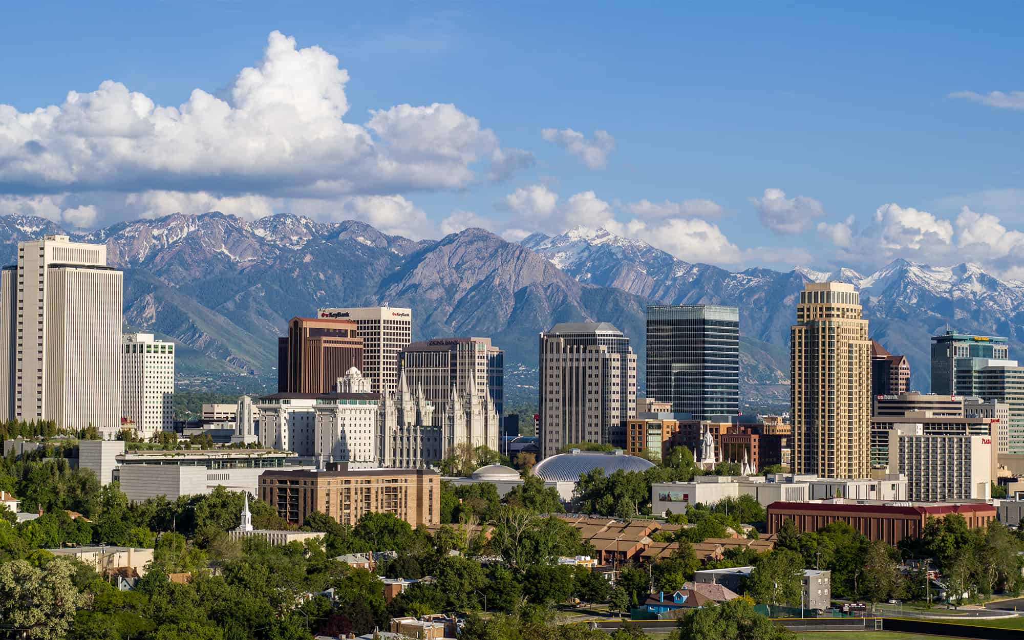 Panoramic view of Salt Lake City skyline during daytime